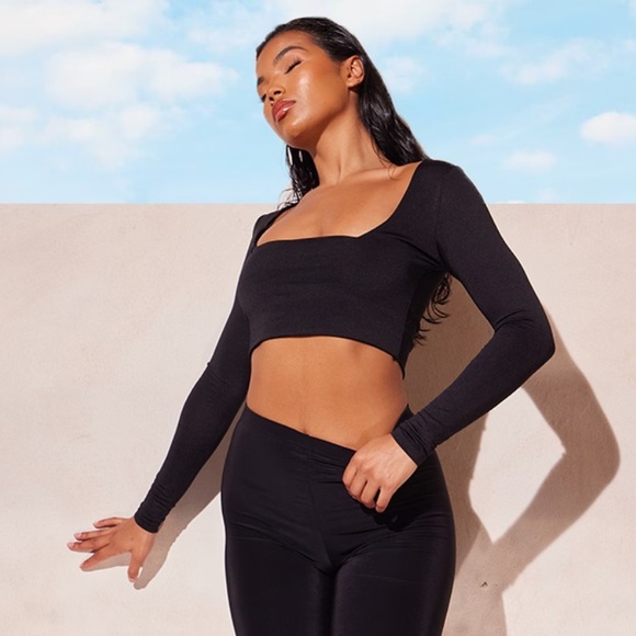 Pretty Little Thing Black Long Sleeve Crop Top Size US 2 - Picture 2 of 9